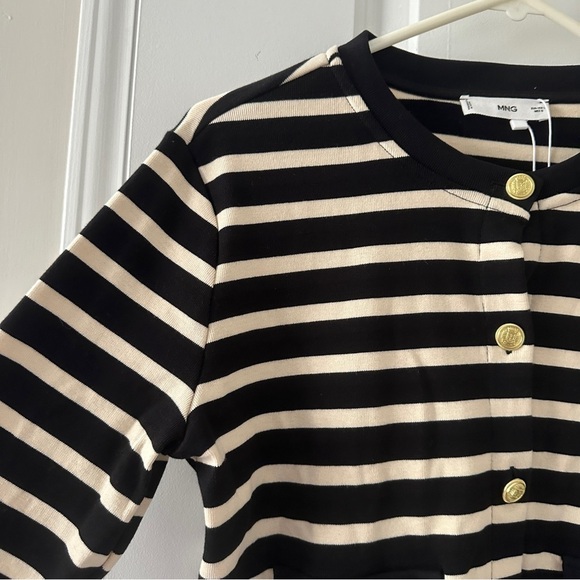 NWT Mango Black Cream Knitted Cardigan Gold Buttons Women’s Size Large Preppy - Picture 6 of 16